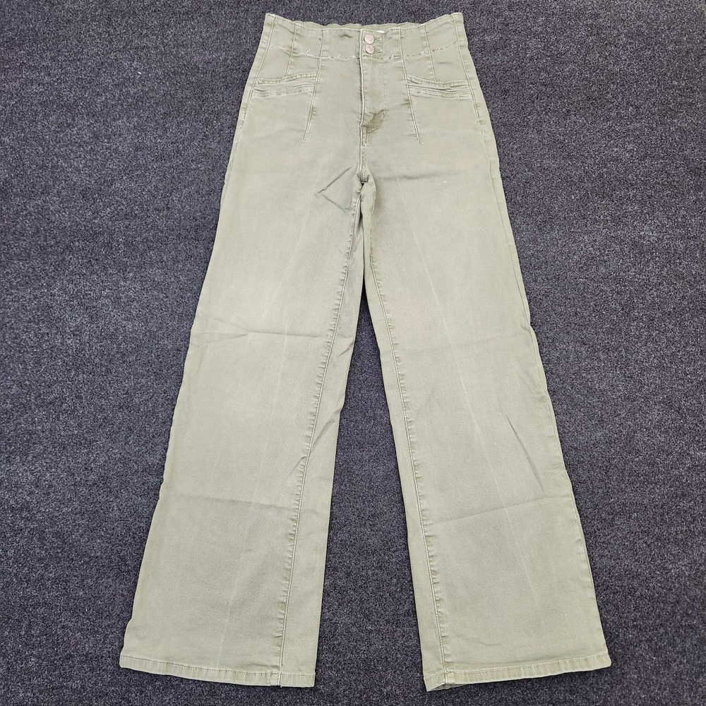 Mica Denim Womens 28 Green High-Rise Pleated Wide-Leg Pants Stretch Utility